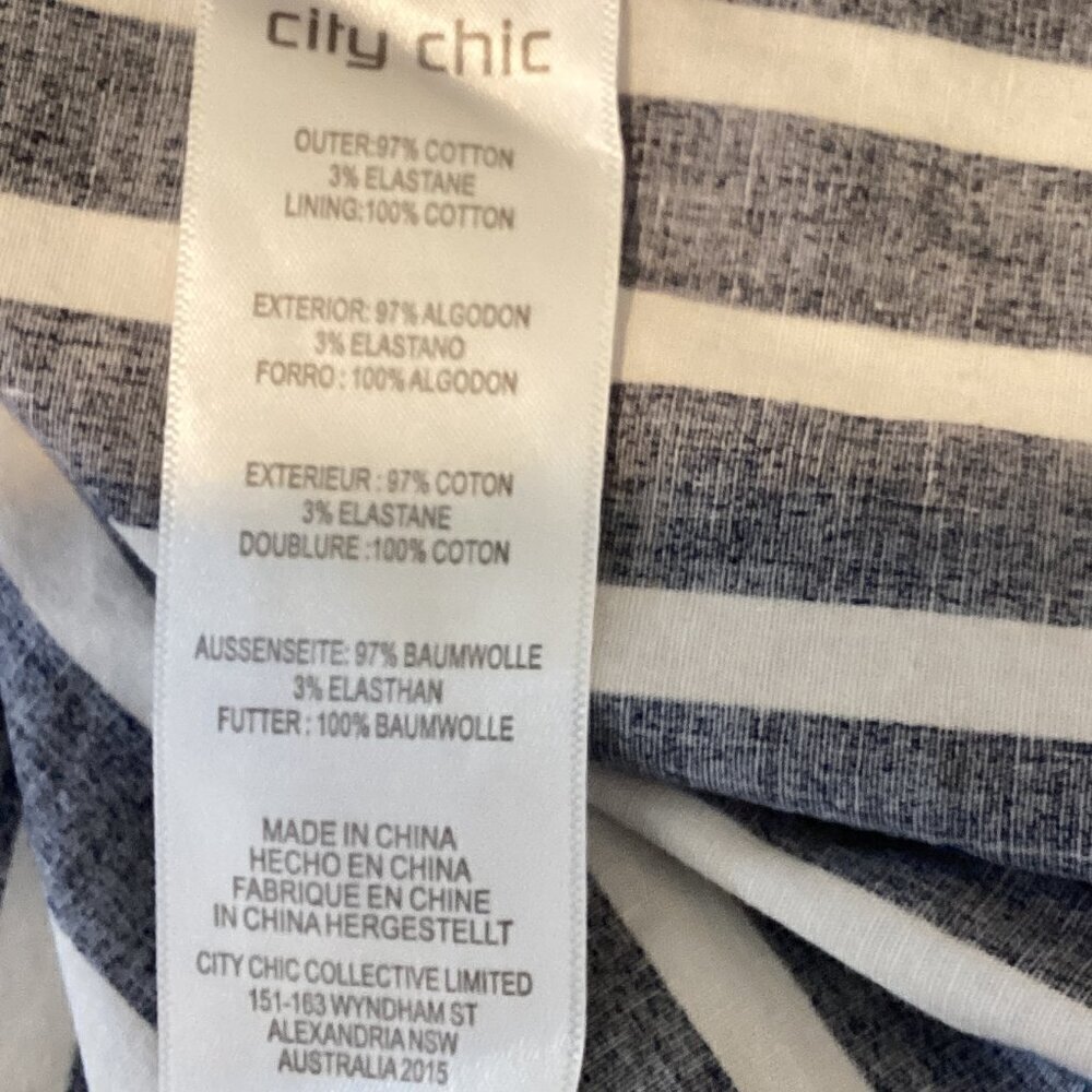 City Chic Stripe Affair Dress Button Front Tie-Waist Off Shoulder XXS/12 #267F - Picture 8 of 9